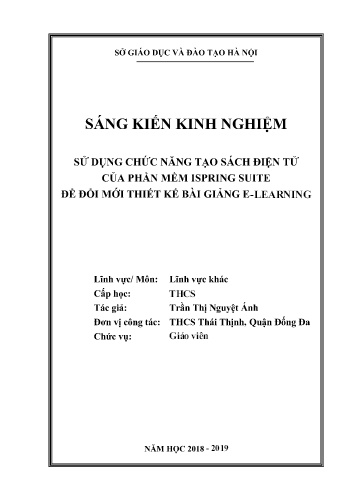 SKKN Sử dụng chức năng tạo sách điện tử của phần mềm Ispring Suite để đổi mới thiết kế bài giảng E-Learning