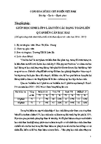 Báo cáo Giải pháp Giúp học sinh Lớp 9 làm tốt các dạng toán liên quan đến căn bậc hai