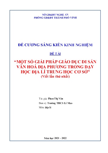 Đề cương SKKN Một số giải pháp giáo dục di sản văn hóa địa phương trong dạy học địa lí Trung học cơ sở