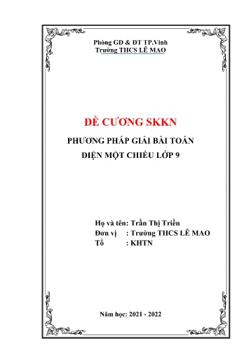 Đề cương SKKN Phương pháp giải bài toán điện một chiều Lớp 9