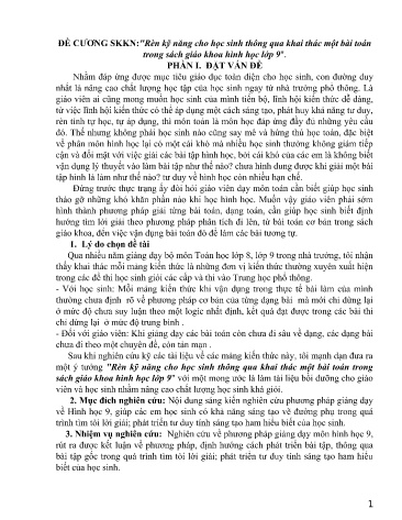 Đề cương SKKN Rèn kỹ năng cho học sinh thông qua khai thác một bài toán trong sách giáo khoa Hình học Lớp 9