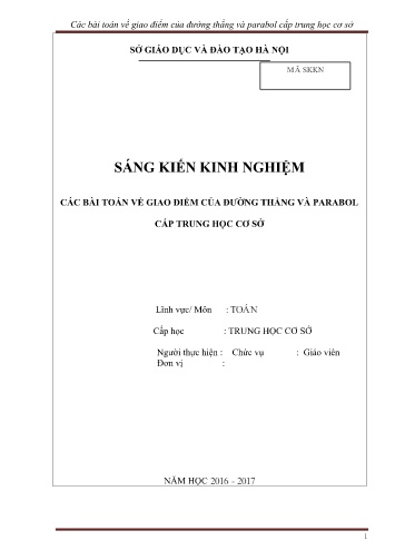 Sáng kiến kinh nghiệm Các bài toán về giao điểm của đường thẳng và parabol cấp trung học cơ sở