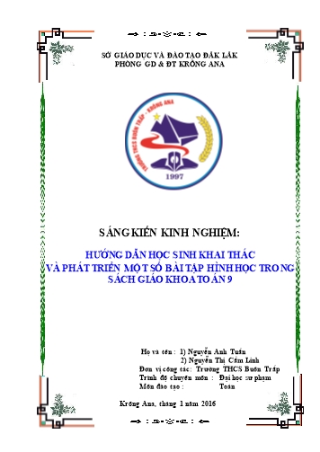 Sáng kiến kinh nghiệm Hướng dẫn học sinh khai thác và phát triển một số bài tập Hình học trong Sách giáo khoa Toán 9