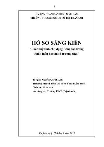 Sáng kiến kinh nghiệm Phát huy tính chủ động, sáng tạo trong phân môn học hát ở trường THCS