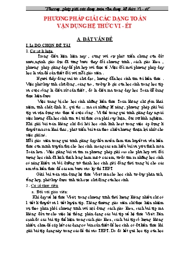 Sáng kiến kinh nghiệm Phương pháp giải các dạng toán vận dụng hệ thức Vi-ét