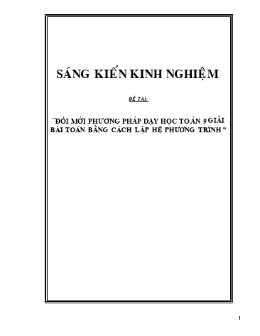 SKKN Đổi mới phương pháp dạy học Toán 9 giải bài toán bằng cách lập hệ phương trình